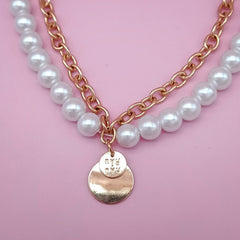 Faux Pearl with Chain 2 piece Necklace